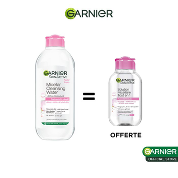 Garnier solution micellaire tout en 1 peaux sensibles 400ml = solution micellaire 100ML OFFERT