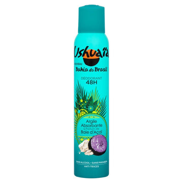 USHUAIA Déodorant Femme Bahia Do Brasil Argile Absorbante et Parfum Baie d'Açaï 48 H 200 ml