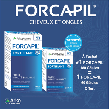 Forcapil Cheveux Et Ongles 180 Gelules = 60 Gelules OFFERT